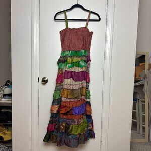 Silk Recycled Sari Tiered Maxi Dress Made in India S